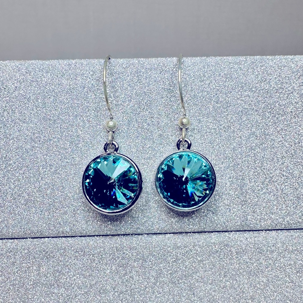 Turquoise Swarovski Silver and Blue Crystal Dangle Earrings